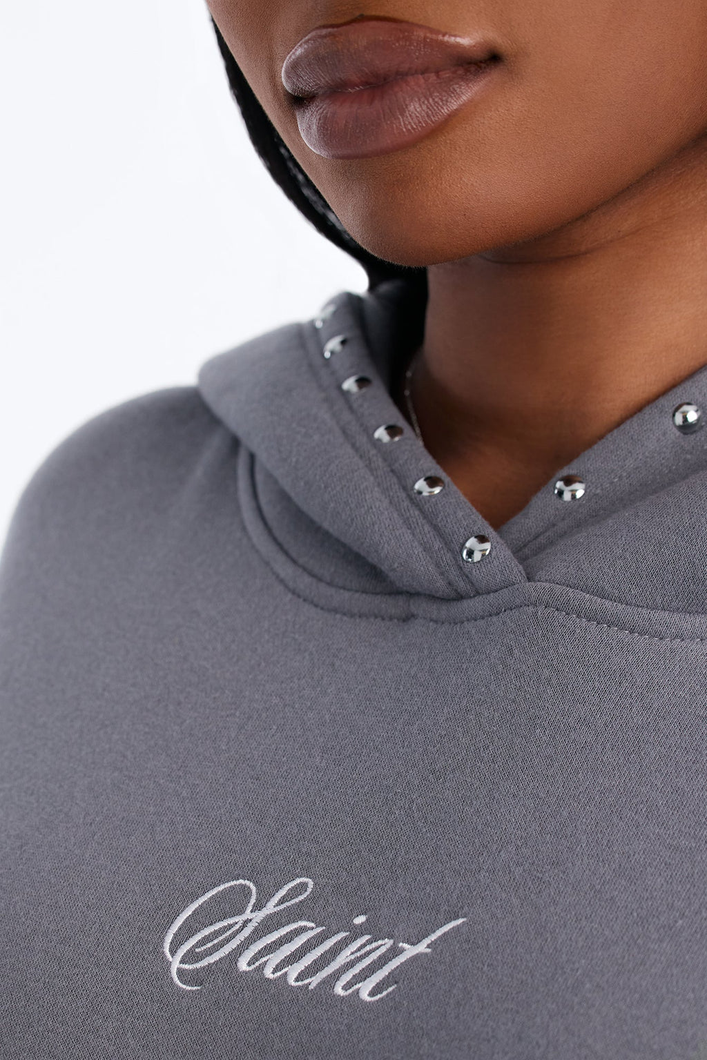 Saint Studded Washed Oversized Hoodie - Grey