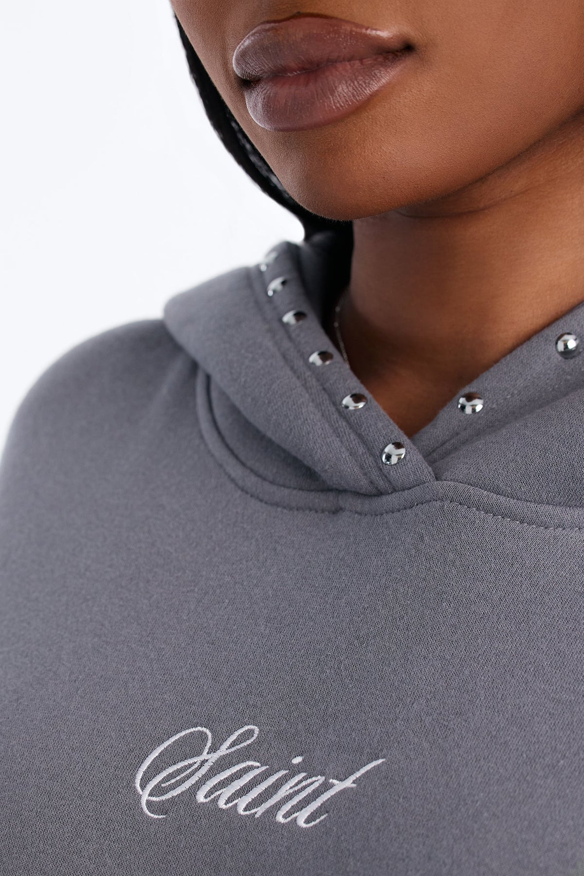 Saint Studded Washed Oversized Hoodie - Grey