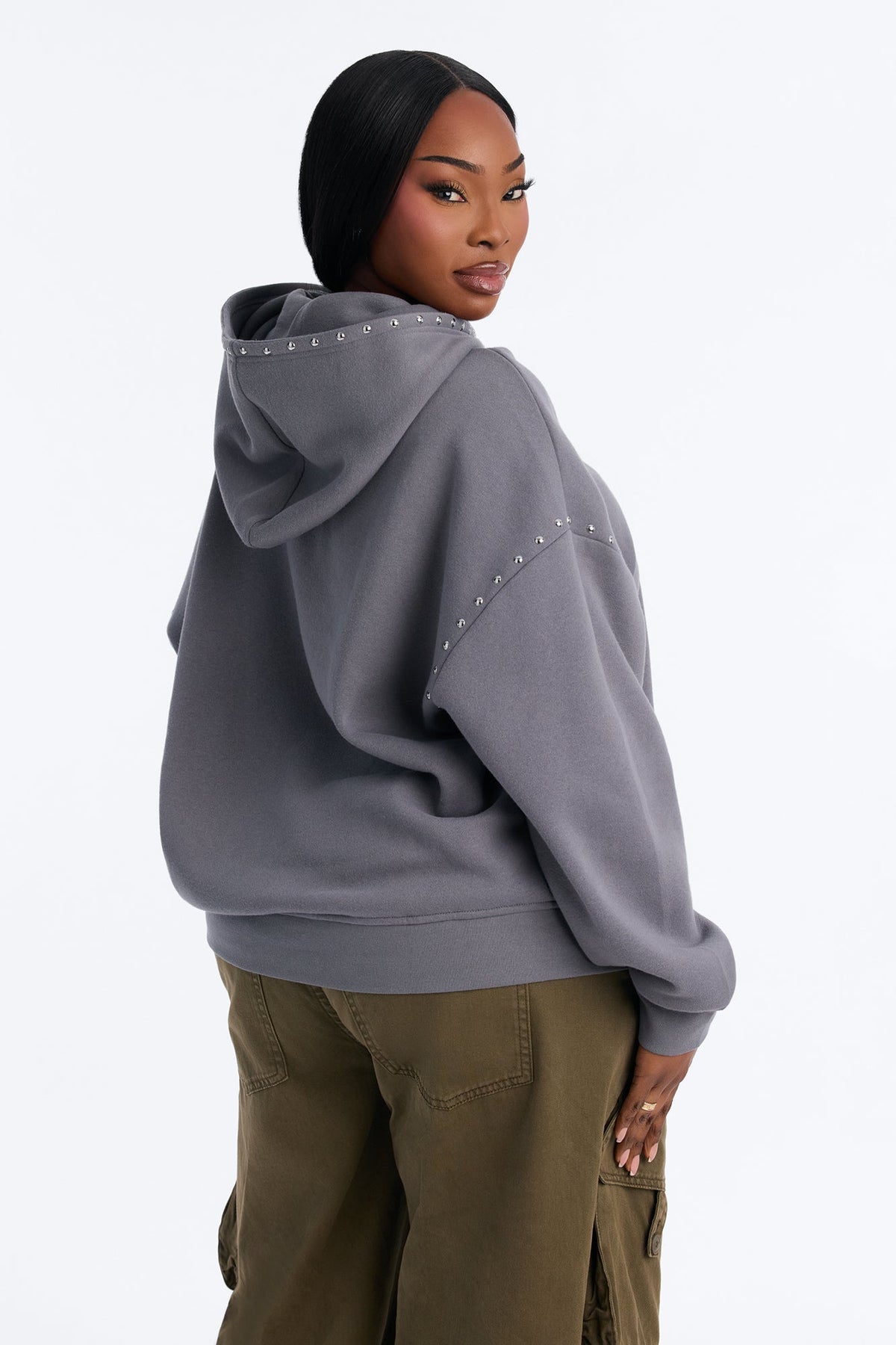 Saint Studded Washed Oversized Hoodie - Grey
