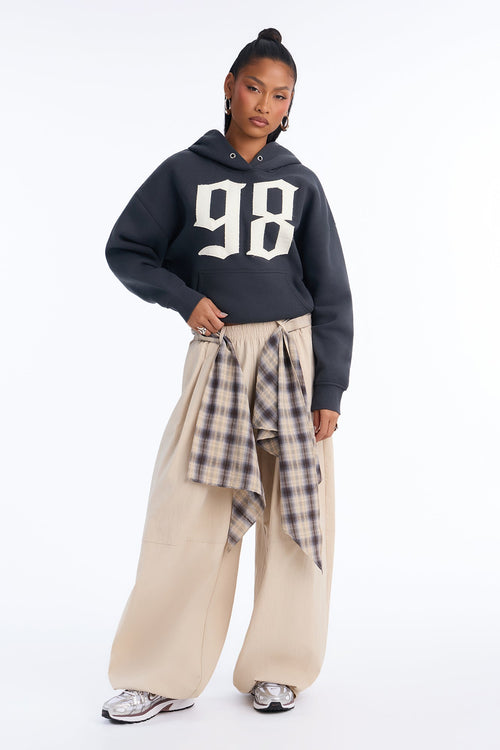 98 Applique Washed Oversized Hoodie - Charcoal