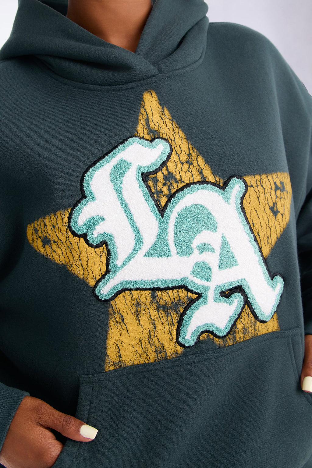 LA Star Washed Oversized Fleece Hoodie - Hunter