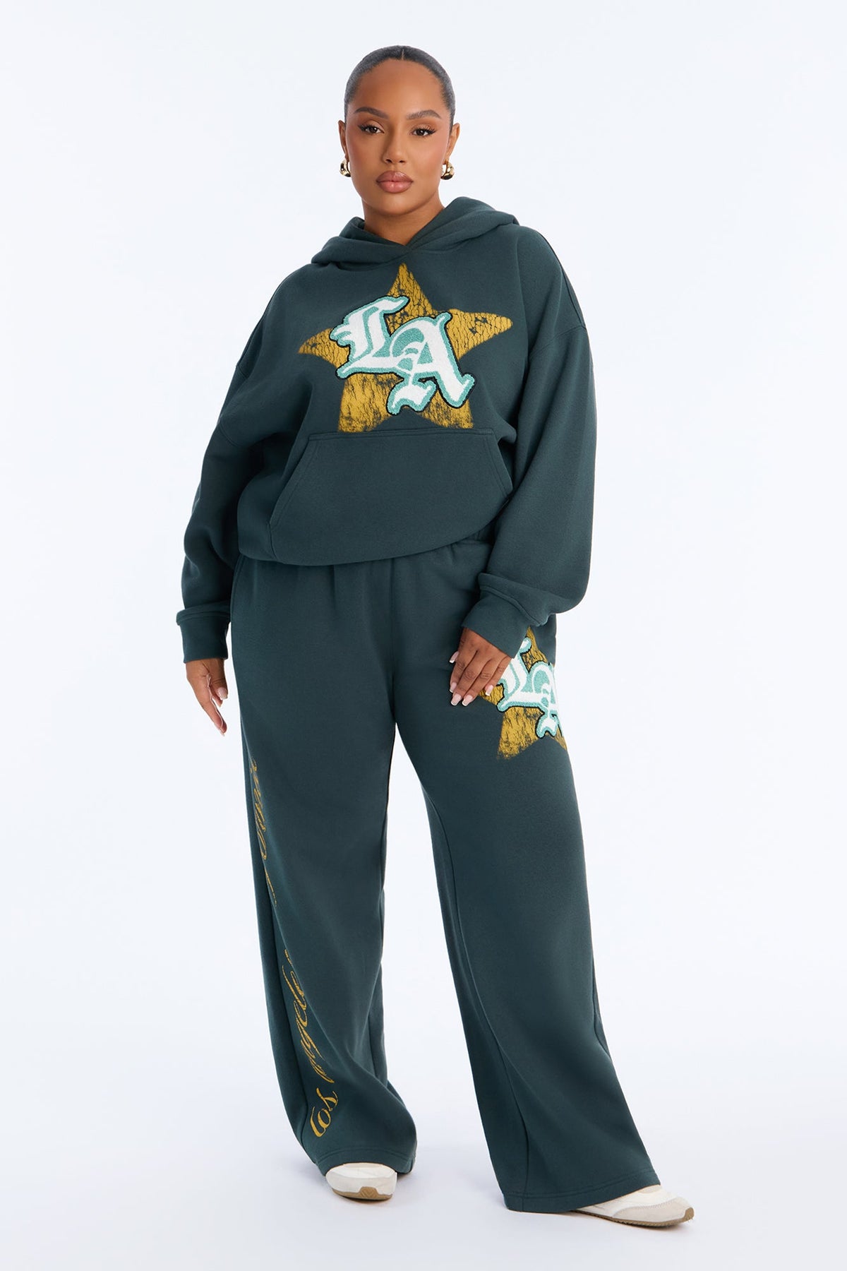 LA Star Washed Oversized Fleece Hoodie - Hunter