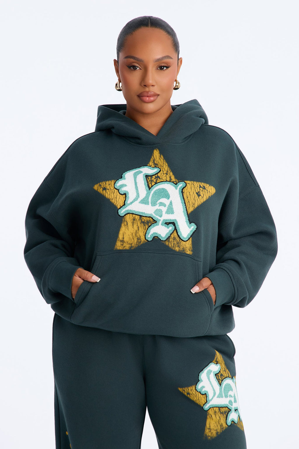 LA Star Washed Oversized Fleece Hoodie - Hunter