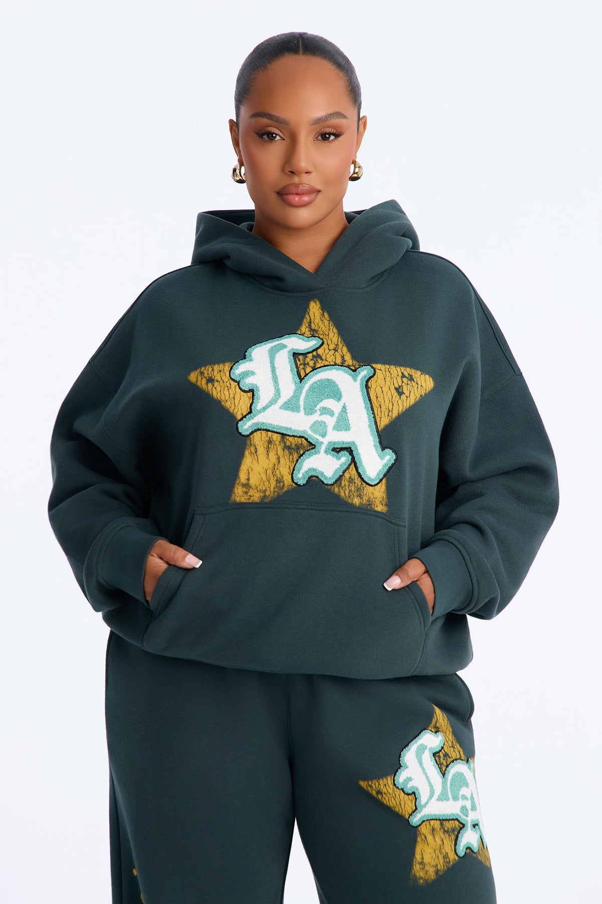 LA Star Washed Oversized Fleece Hoodie - Hunter