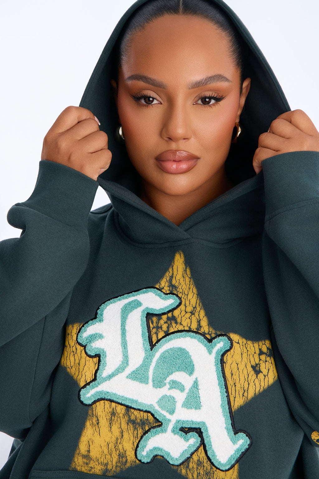LA Star Washed Oversized Fleece Hoodie - Hunter