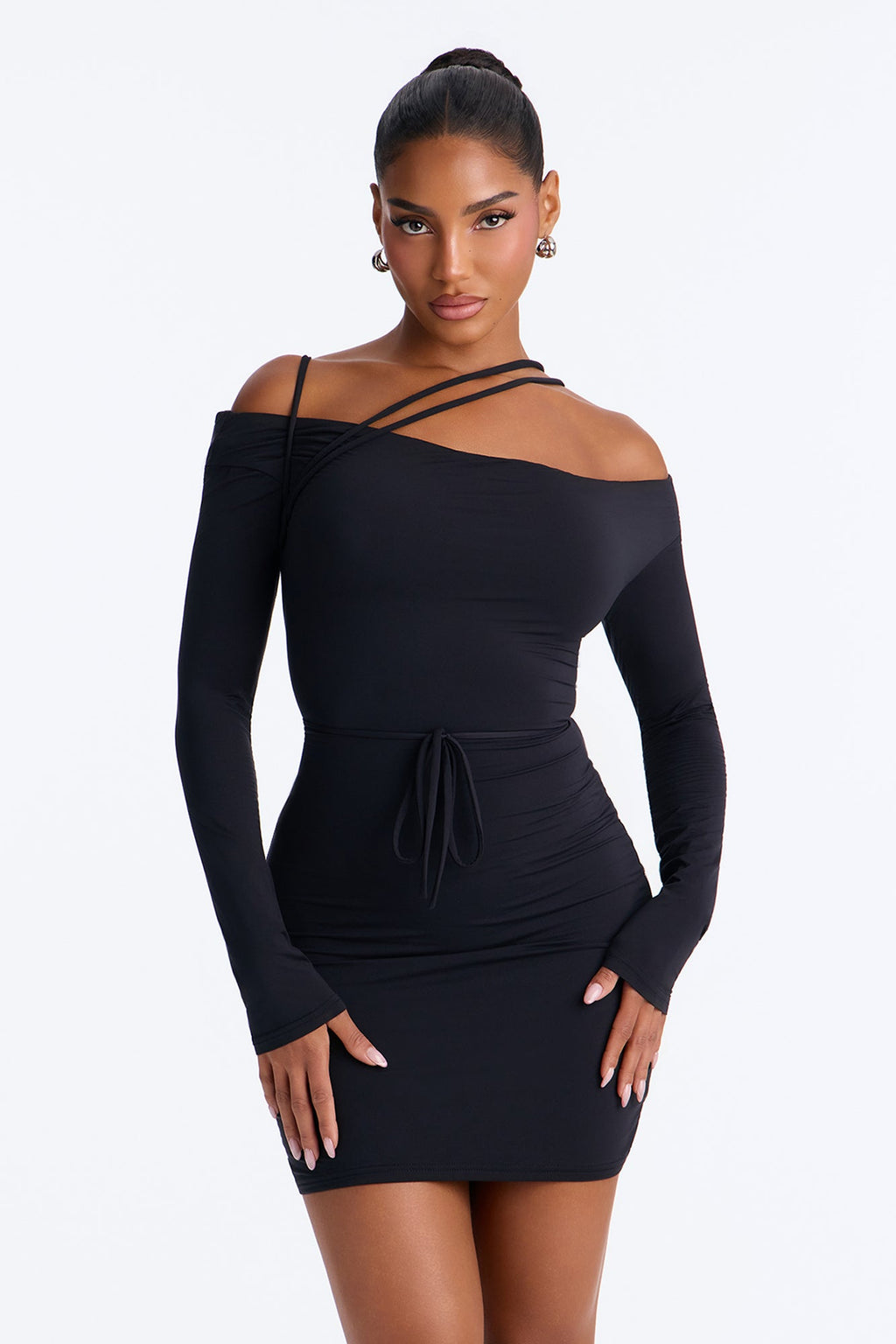 In The Details Strappy Off Shoulder Mini Dress - Black