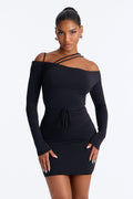 In The Details Strappy Off Shoulder Mini Dress - Black