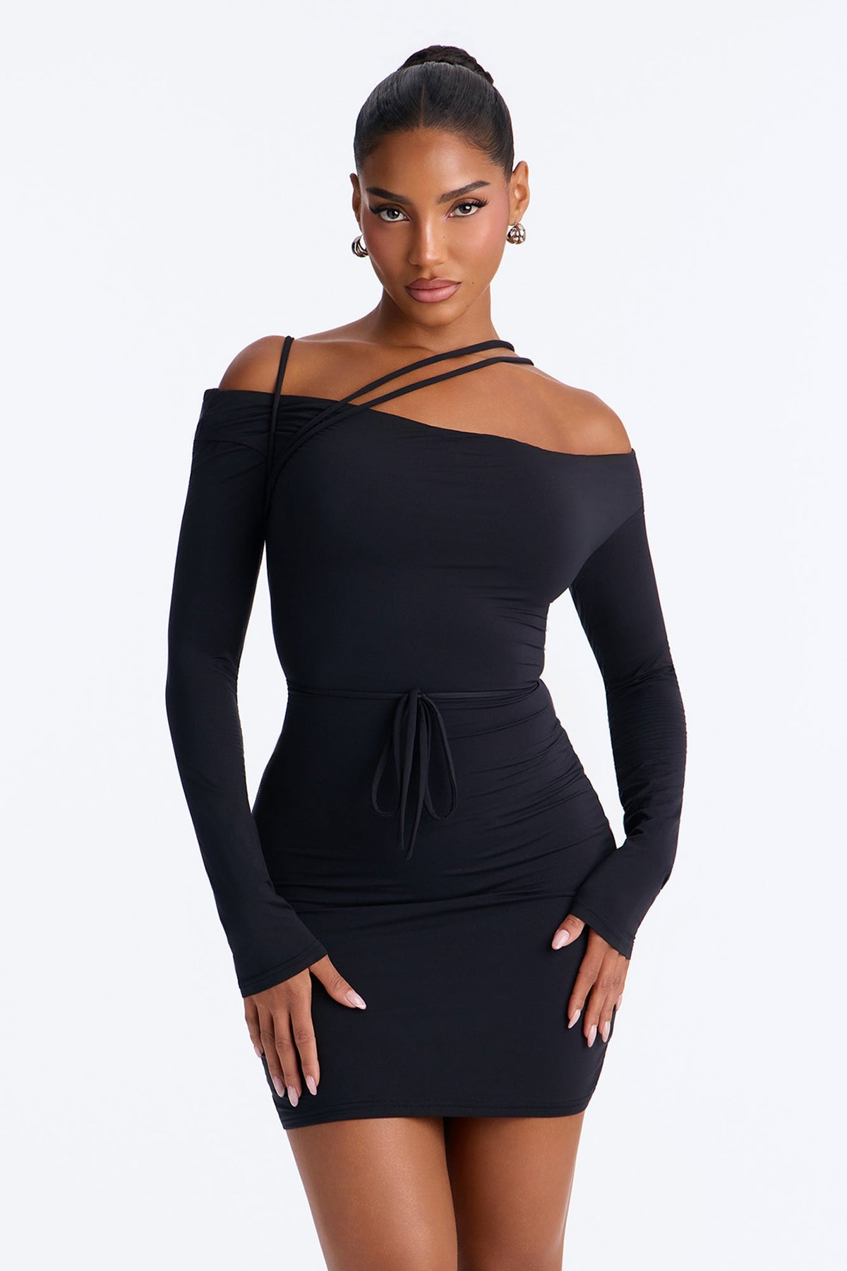 In The Details Strappy Off Shoulder Mini Dress - Black