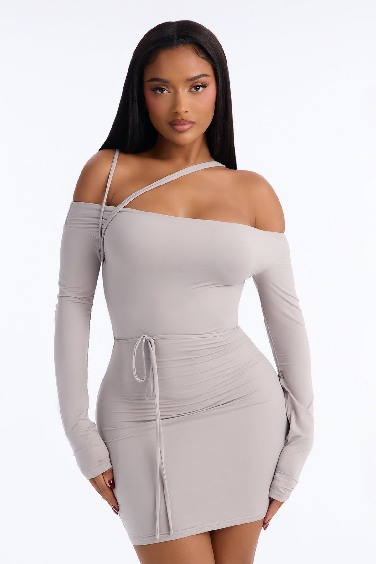 In The Details Strappy Off Shoulder Mini Dress - Stone