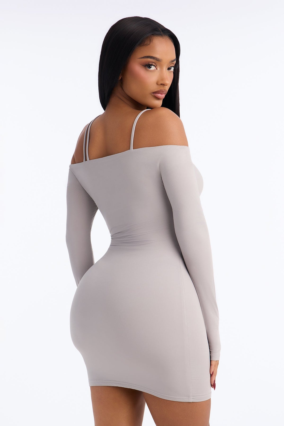 In The Details Strappy Off Shoulder Mini Dress - Stone