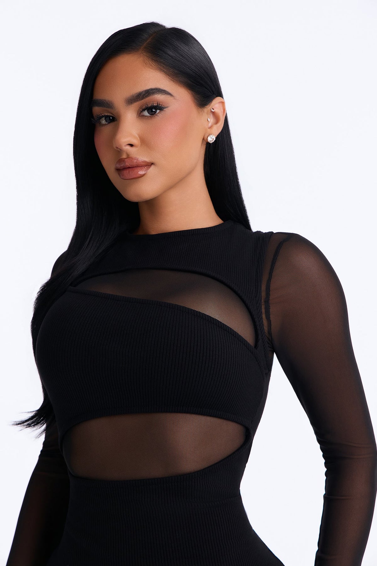 Acacia Snatched Mesh Micro Mini Dress - Black