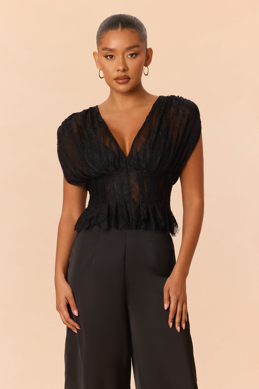 Be Mine Lace Pant Set - Black