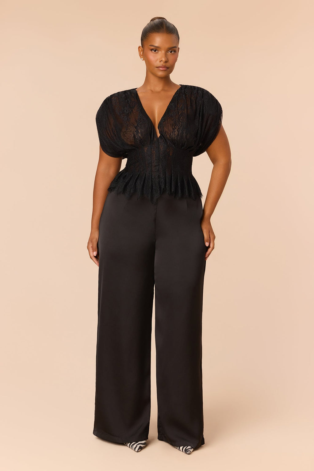 Be Mine Lace Pant Set - Black