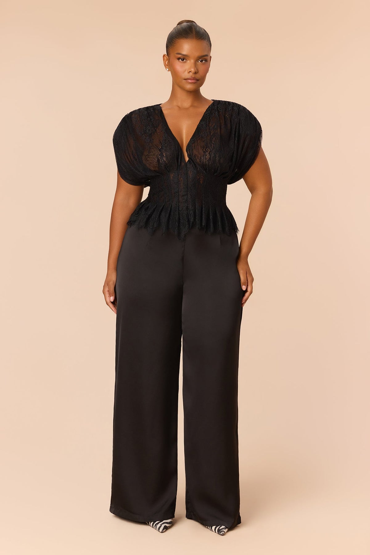Be Mine Lace Pant Set - Black