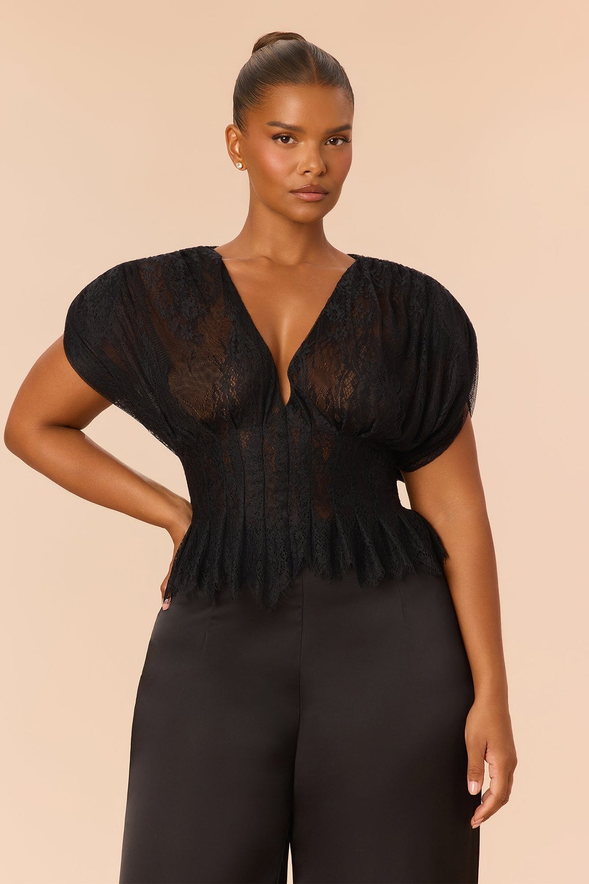 Be Mine Lace Pant Set - Black