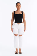 Giving You Body Low Rise Ripped Roll Cuff Capri Skinny Jeans - White