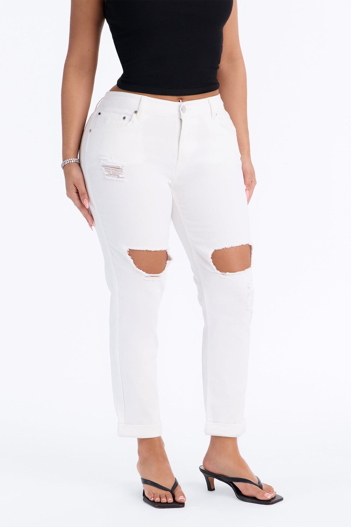 Giving You Body Low Rise Ripped Roll Cuff Capri Skinny Jeans - White