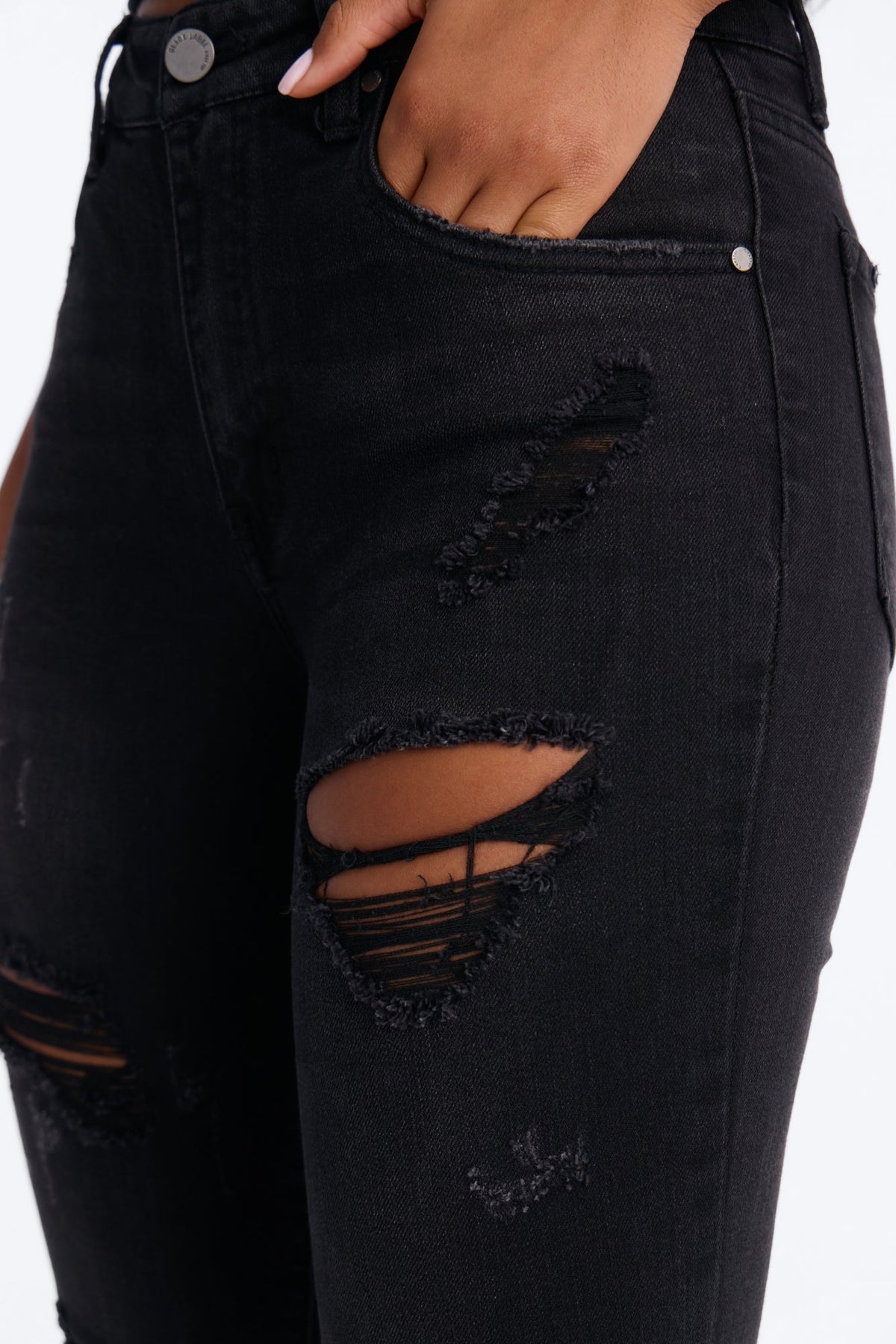 Bring The Best Mid Waist Ripped Skinny Jeans - Black