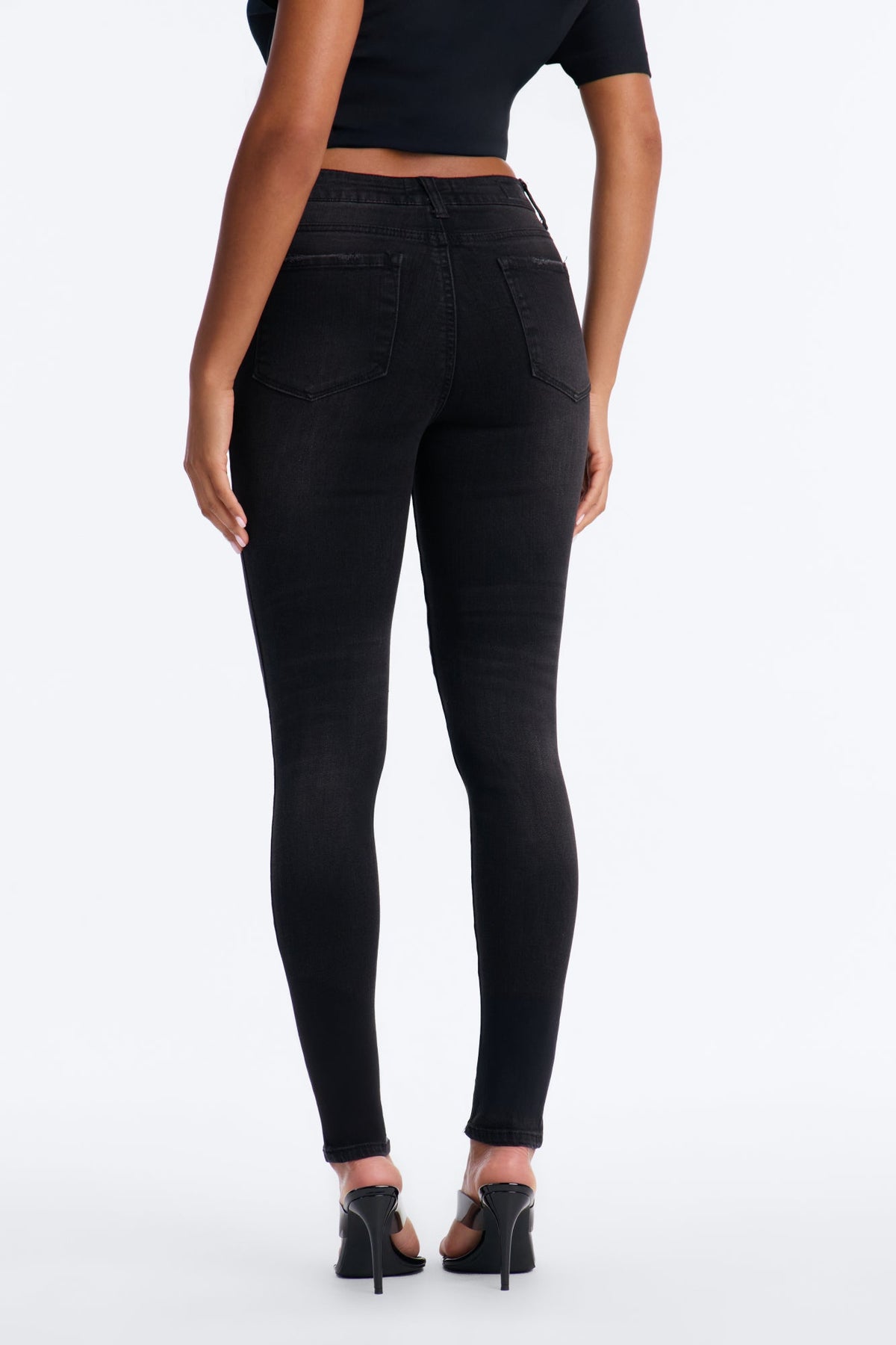 Bring The Best Mid Waist Ripped Skinny Jeans - Black