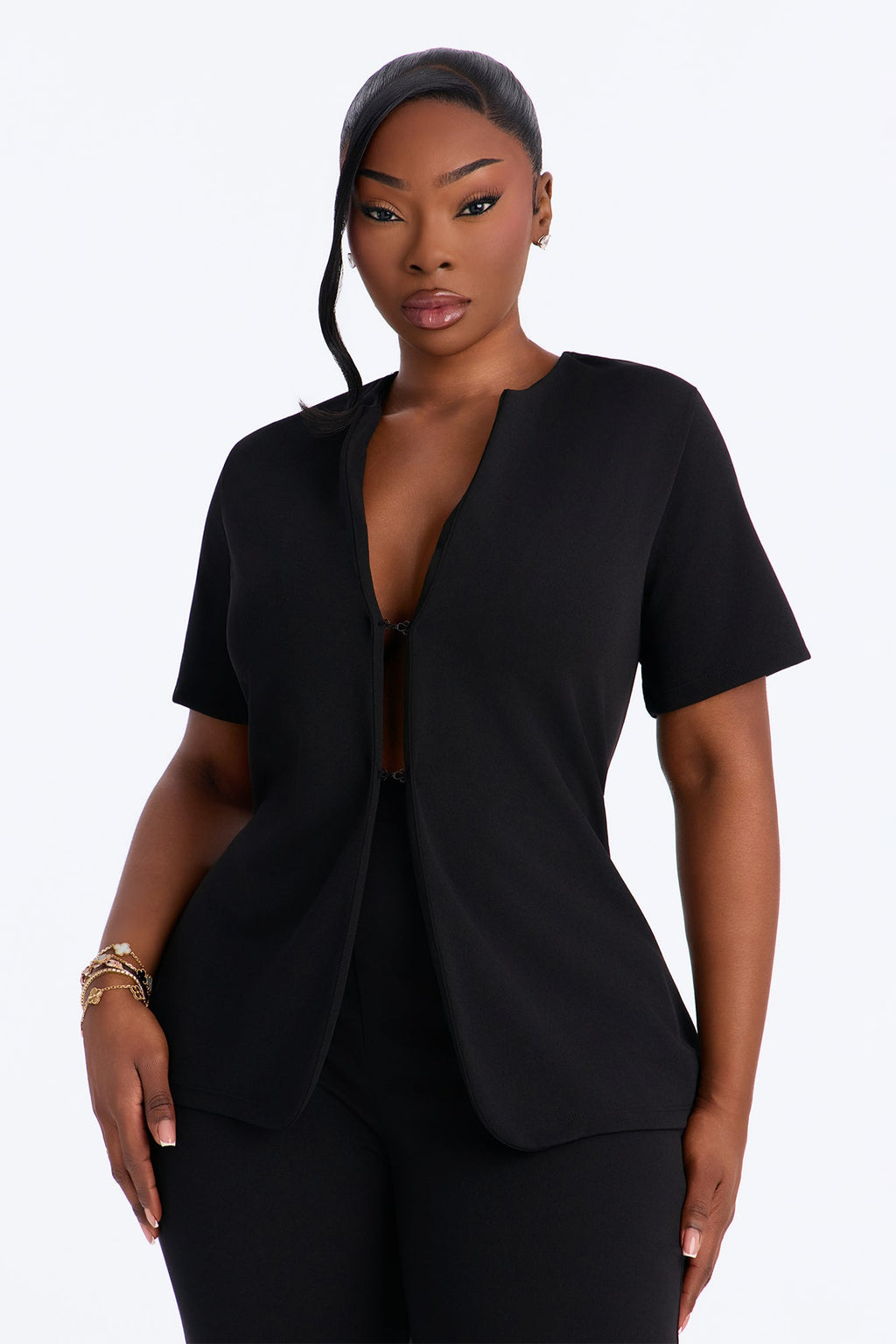 Camille Crepe Knit Flare Pant Set - Black