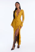 Sashira Ruffle Lace Maxi Dress - Mustard