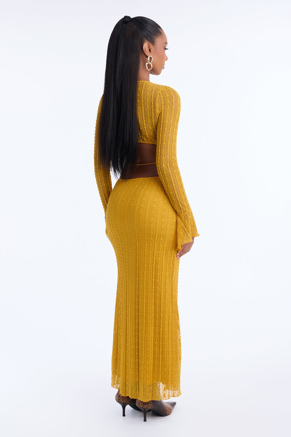 Sashira Ruffle Lace Maxi Dress - Mustard