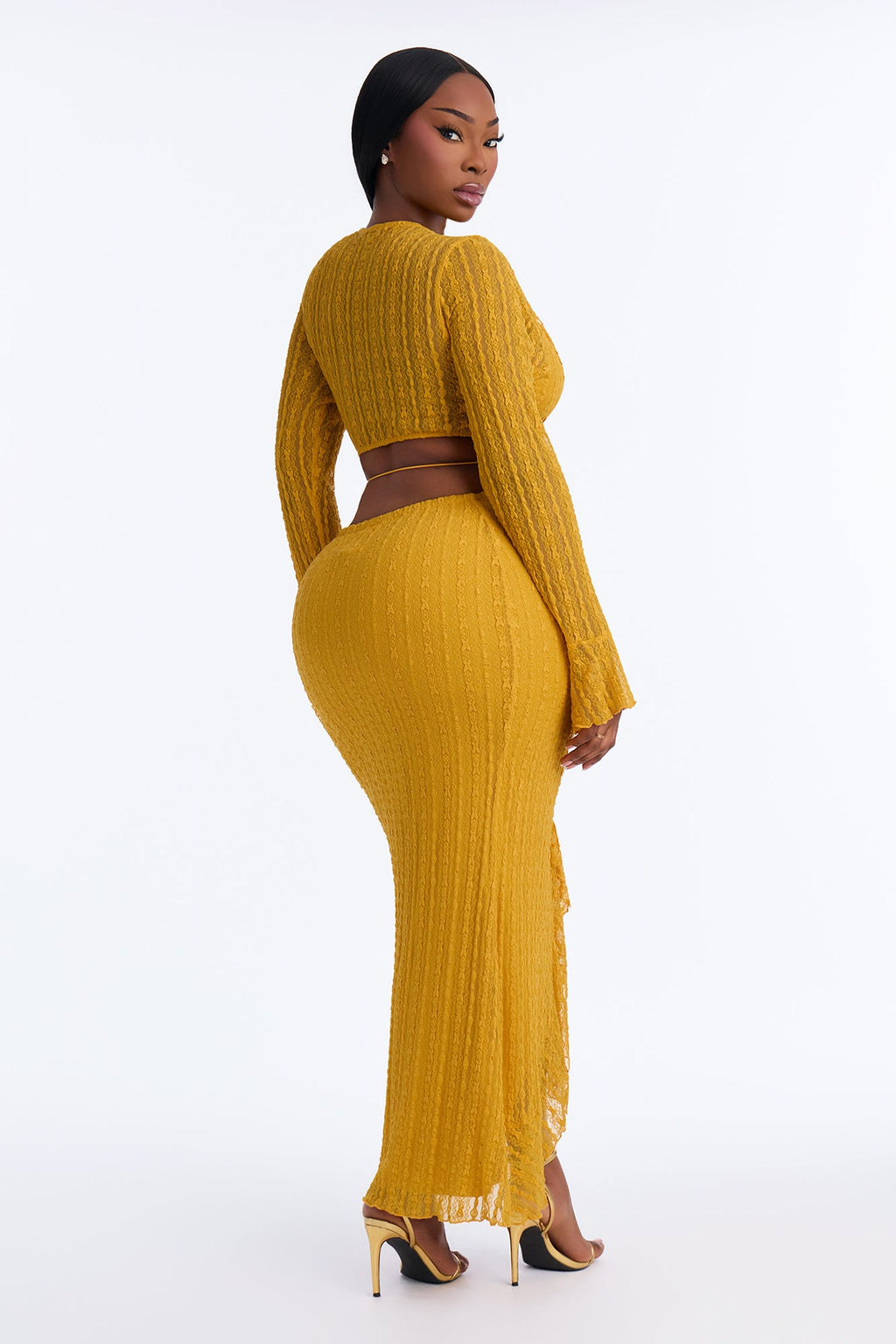 Sashira Ruffle Lace Maxi Dress - Mustard