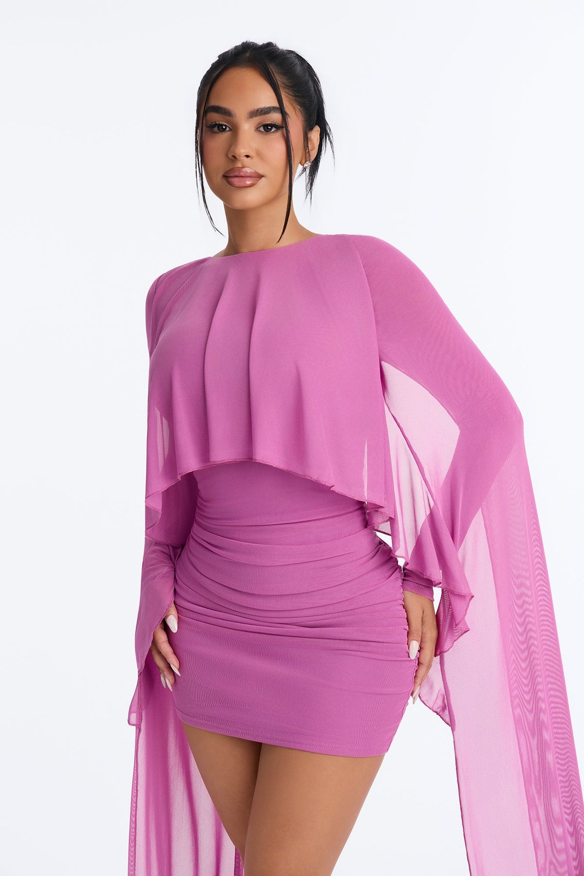 Chloe Cape Mesh Mini Dress - Orchid