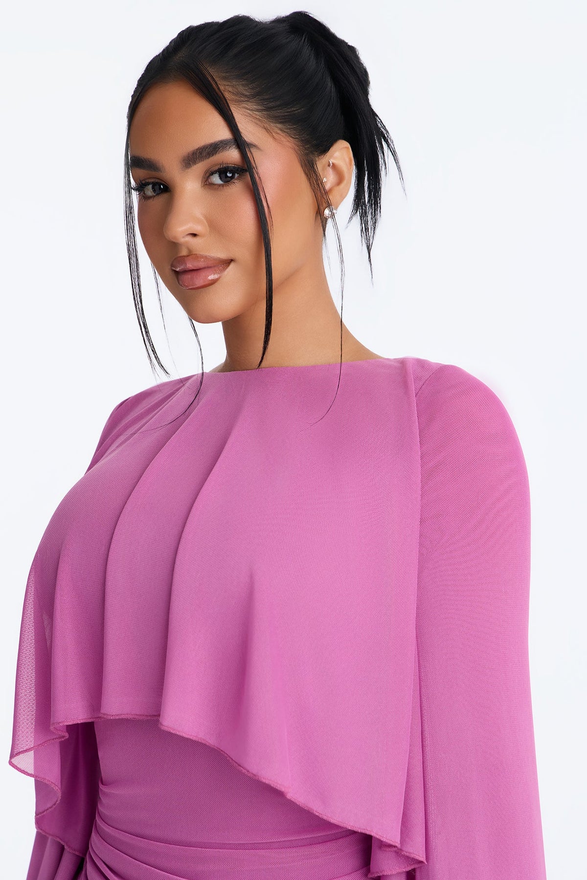 Chloe Cape Mesh Mini Dress - Orchid