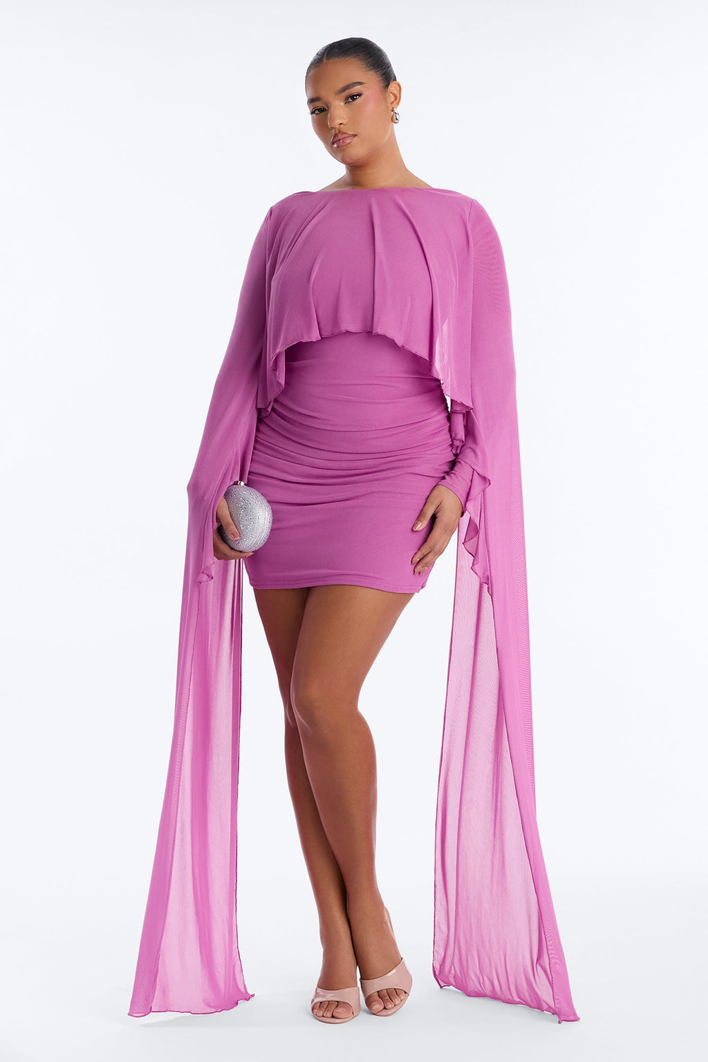 Chloe Cape Mesh Mini Dress - Orchid