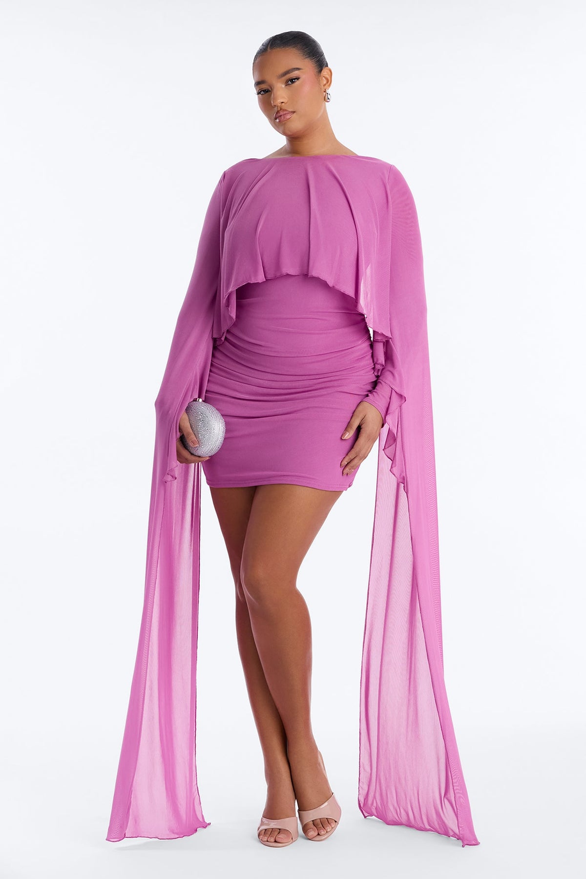 Chloe Cape Mesh Mini Dress - Orchid