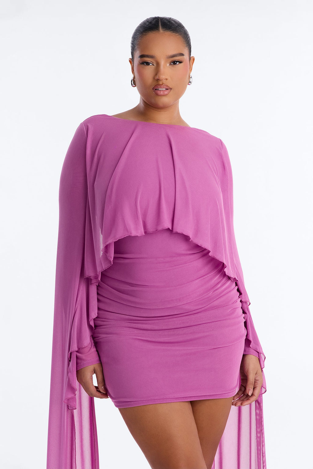 Chloe Cape Mesh Mini Dress - Orchid