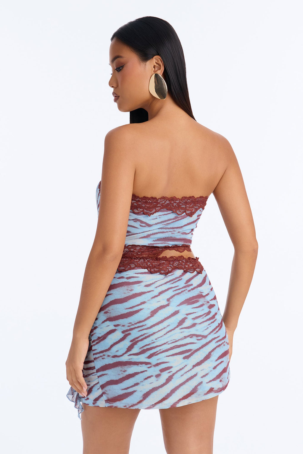Secret Obsession Lace Trim Mesh Mini Dress - Brown/combo