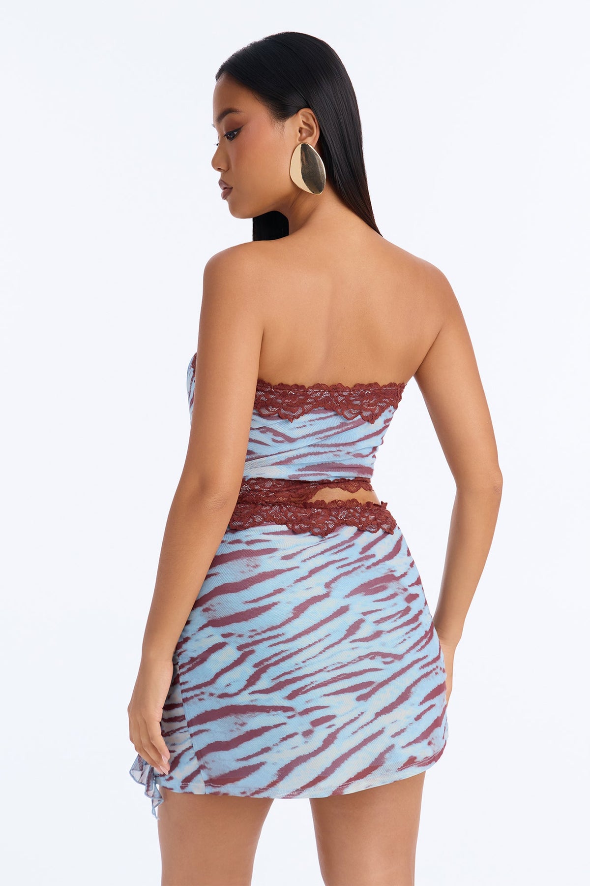Secret Obsession Lace Trim Mesh Mini Dress - Brown/combo