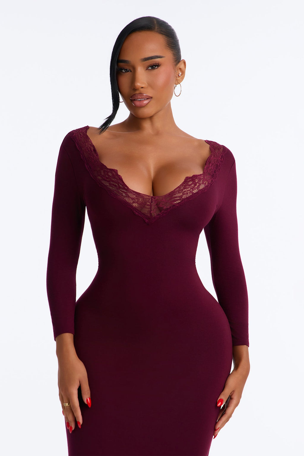 Sabrina Lace Trim Midi Dress - Wine