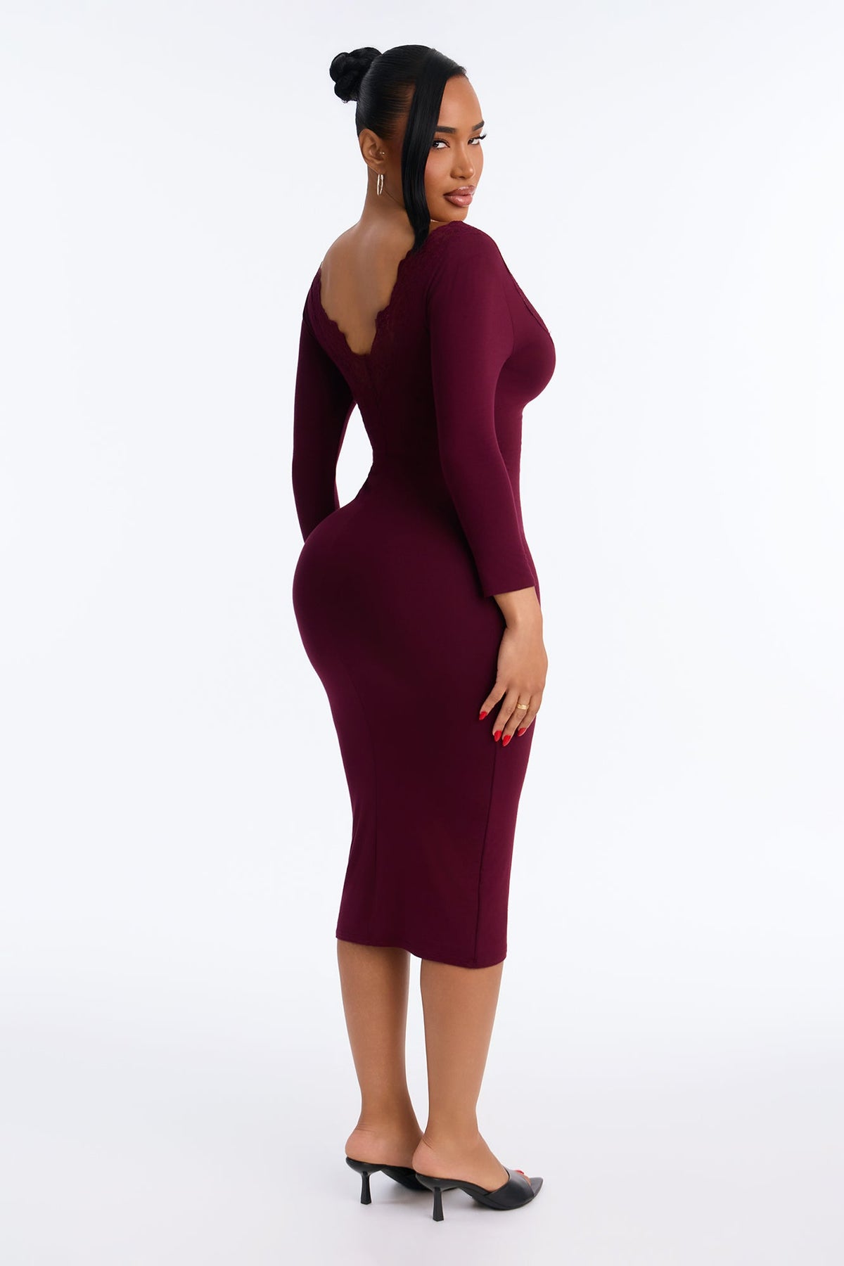 Sabrina Lace Trim Midi Dress - Wine