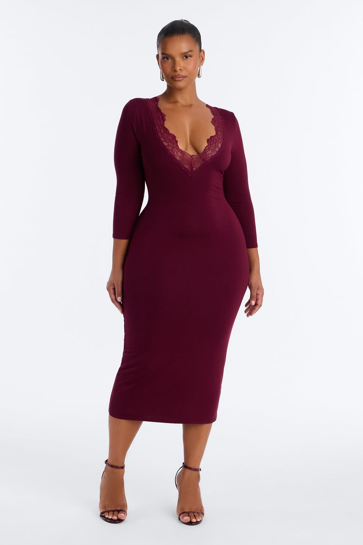 Sabrina Lace Trim Midi Dress - Wine