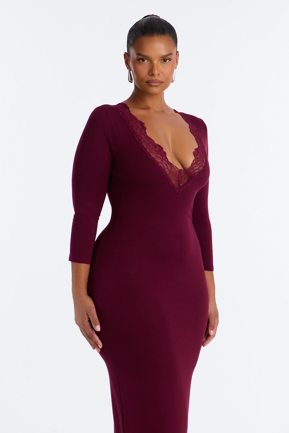Sabrina Lace Trim Midi Dress - Wine