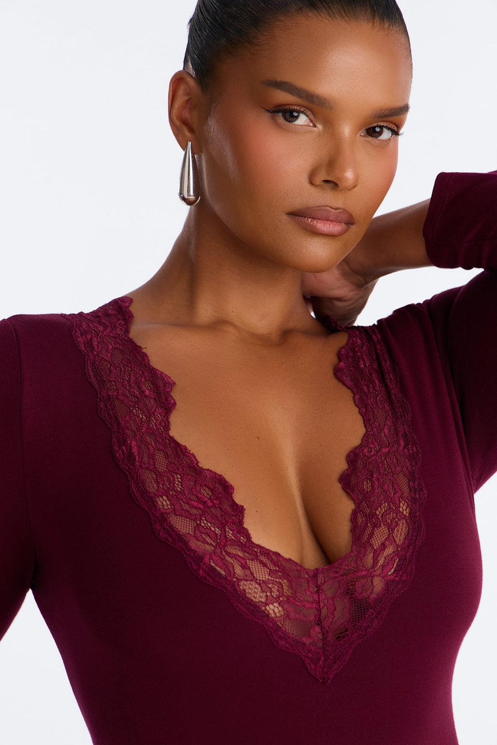 Sabrina Lace Trim Midi Dress - Wine