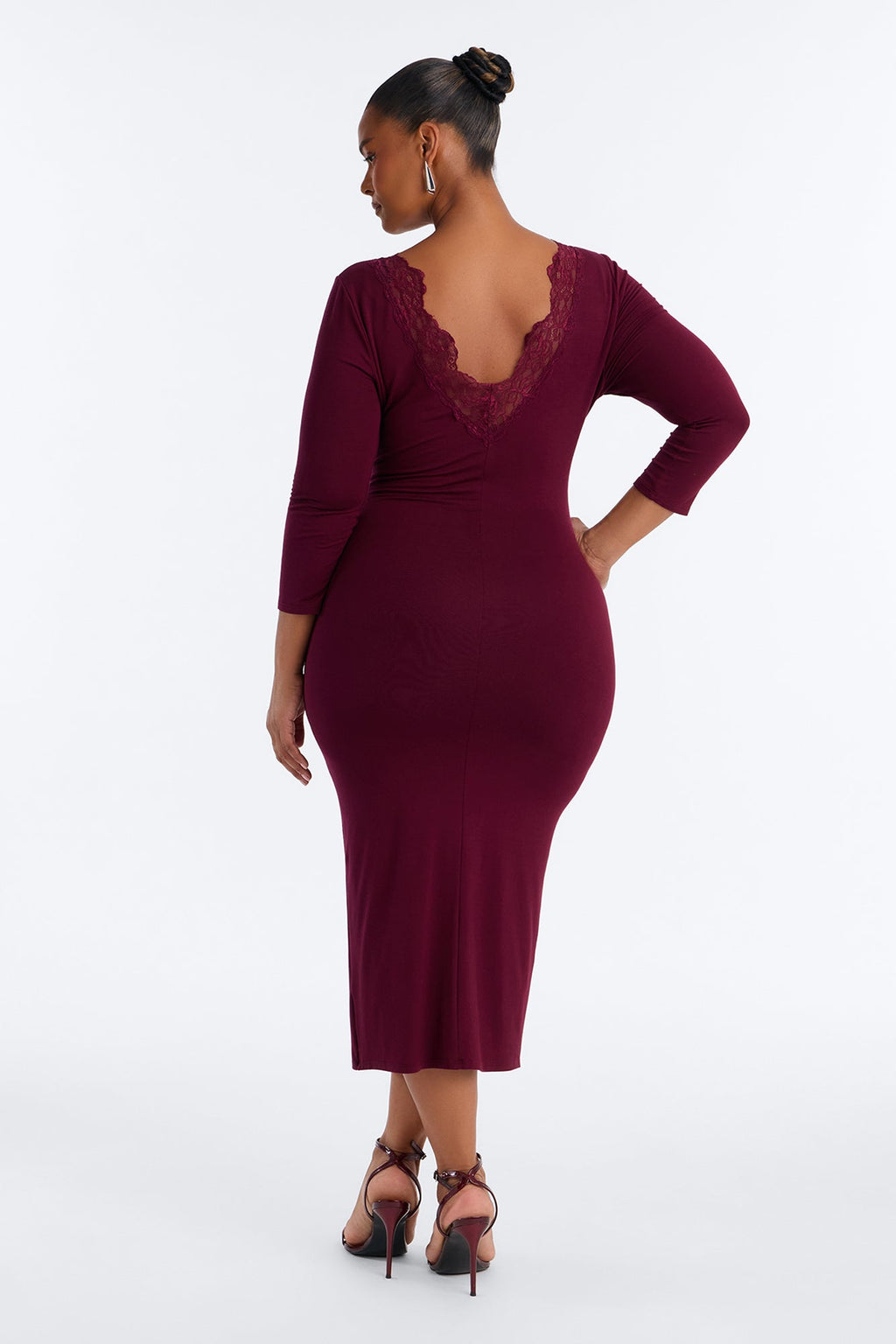 Sabrina Lace Trim Midi Dress - Wine