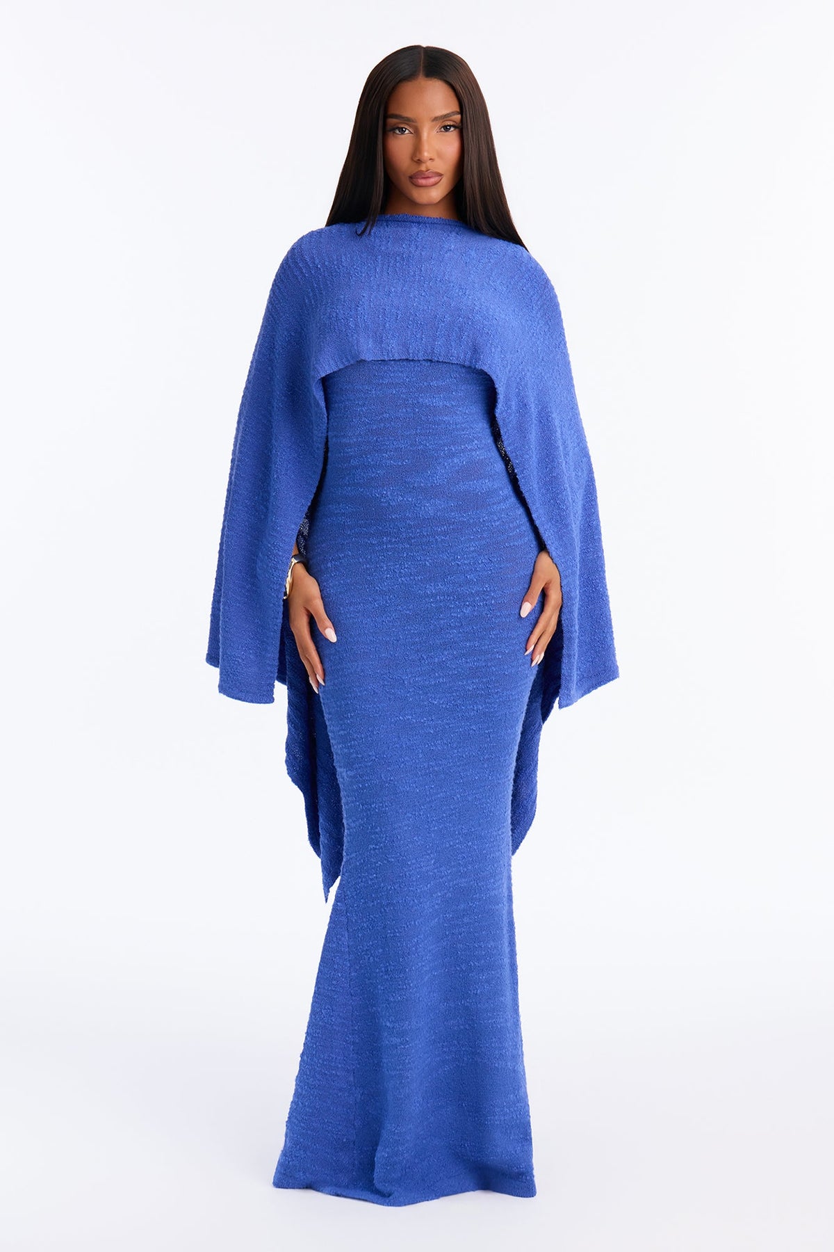 No Notes Poncho Sweater Maxi Dress - Blue