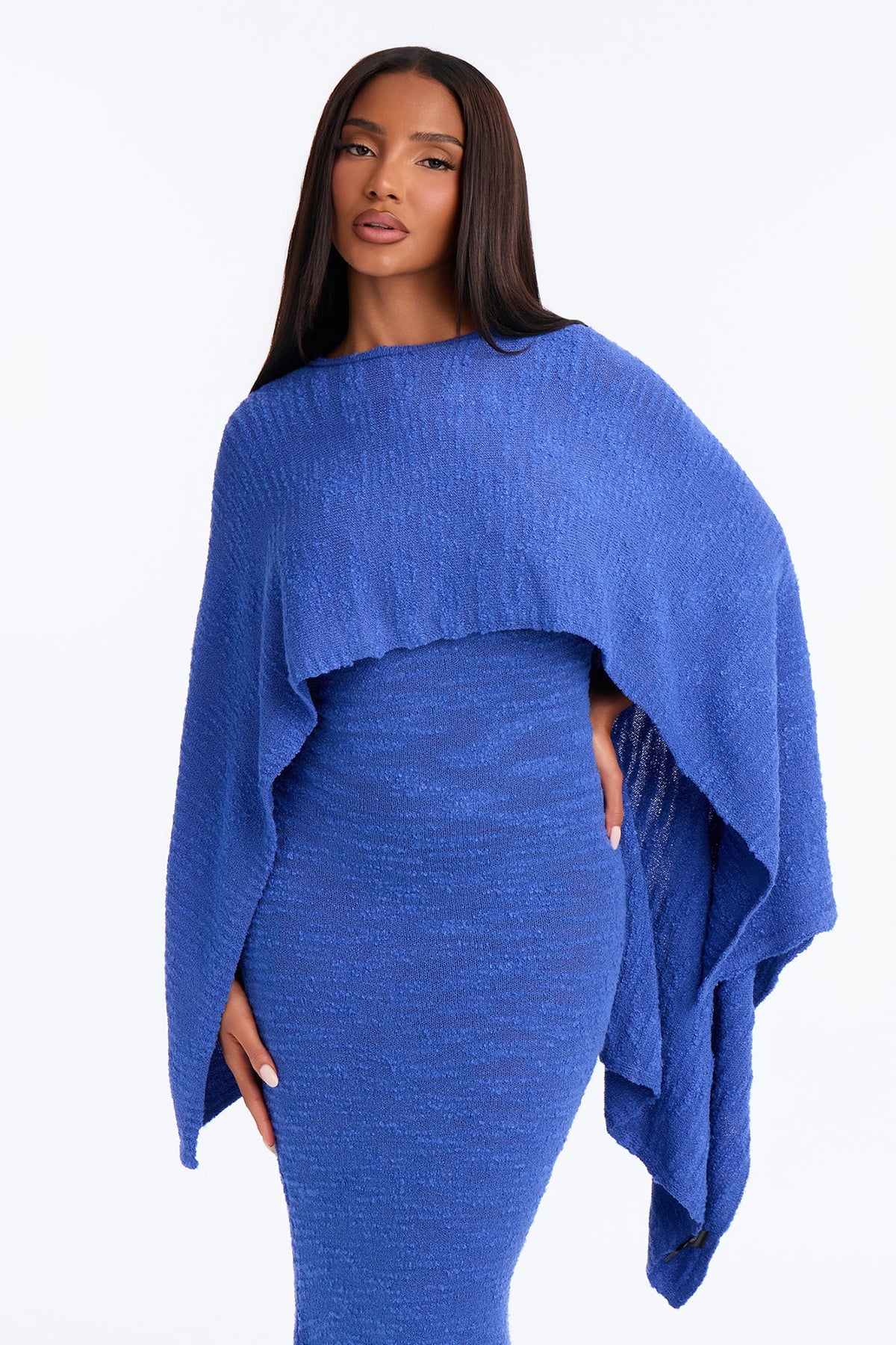 No Notes Poncho Sweater Maxi Dress - Blue