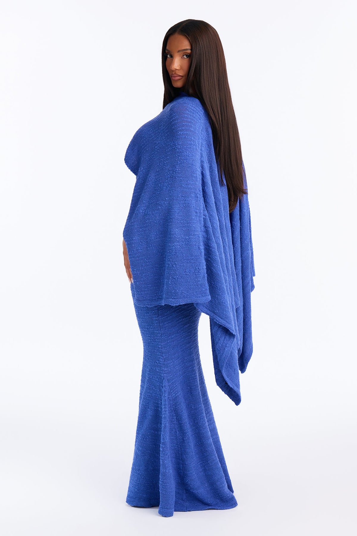 No Notes Poncho Sweater Maxi Dress - Blue