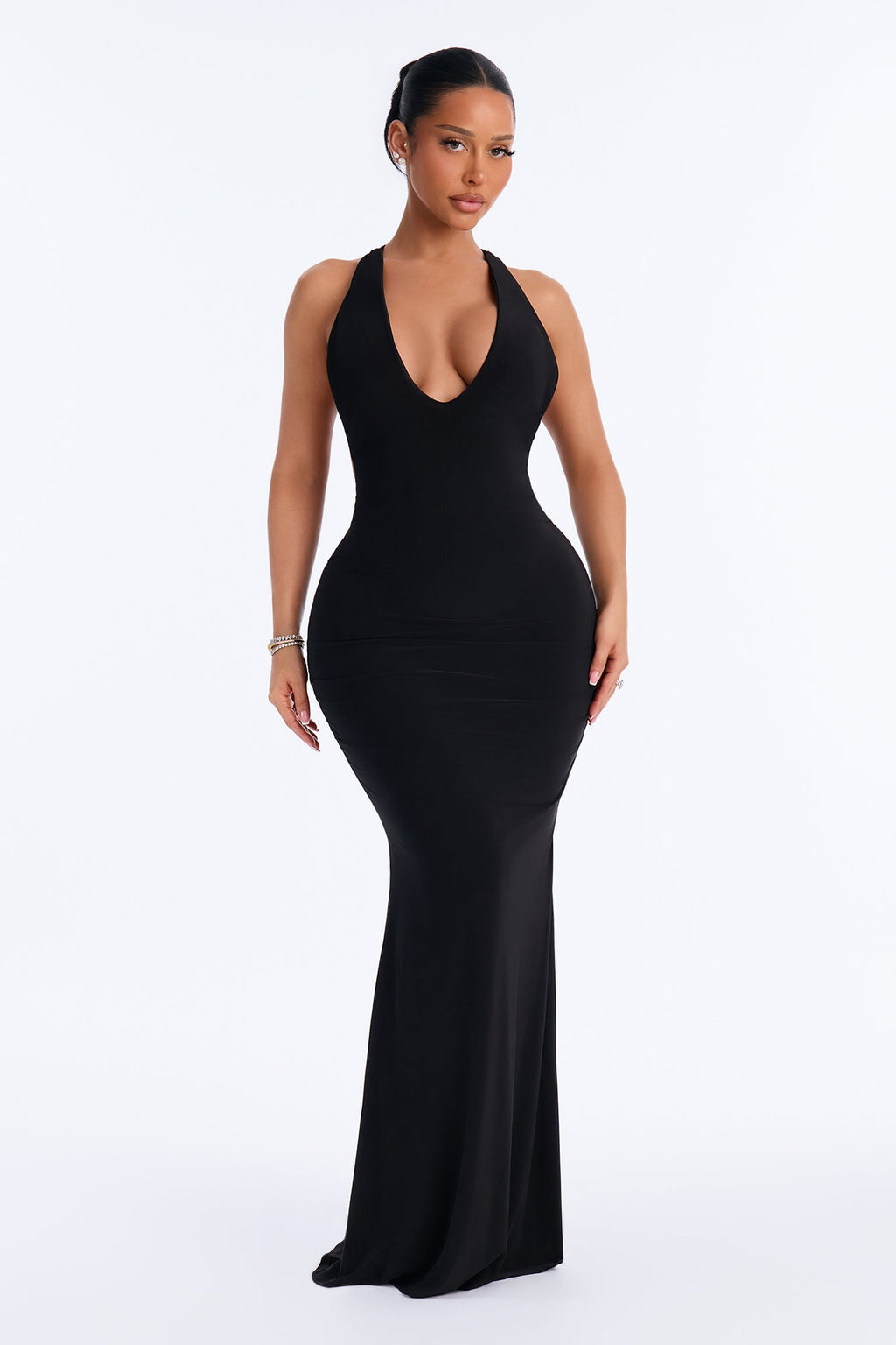 Daria Draped Backless Maxi Dress - Black