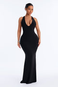 Daria Draped Backless Maxi Dress - Black