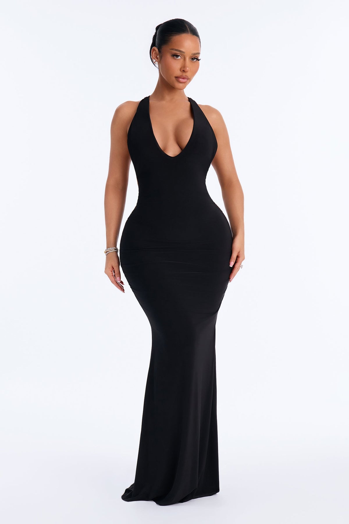 Daria Draped Backless Maxi Dress - Black