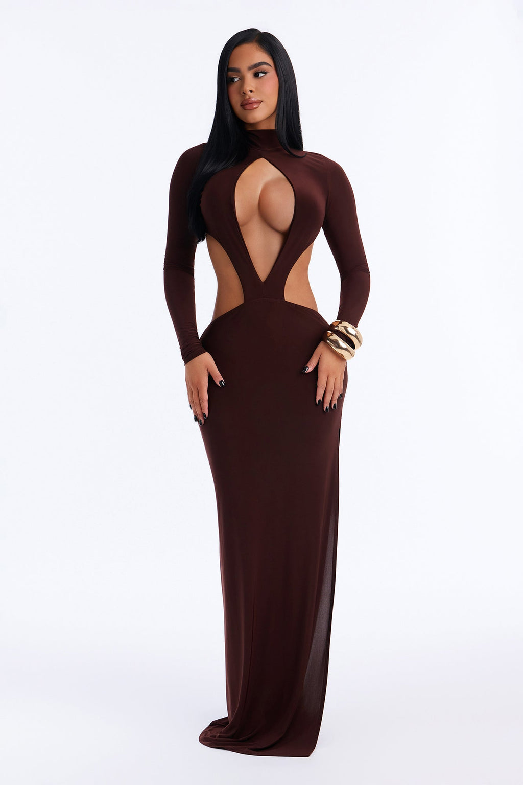 Feeling Sexy Cut Out Backless Maxi Dress - Brown