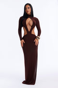 Feeling Sexy Cut Out Backless Maxi Dress - Brown