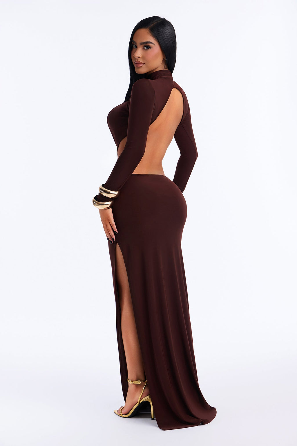 Feeling Sexy Cut Out Backless Maxi Dress - Brown