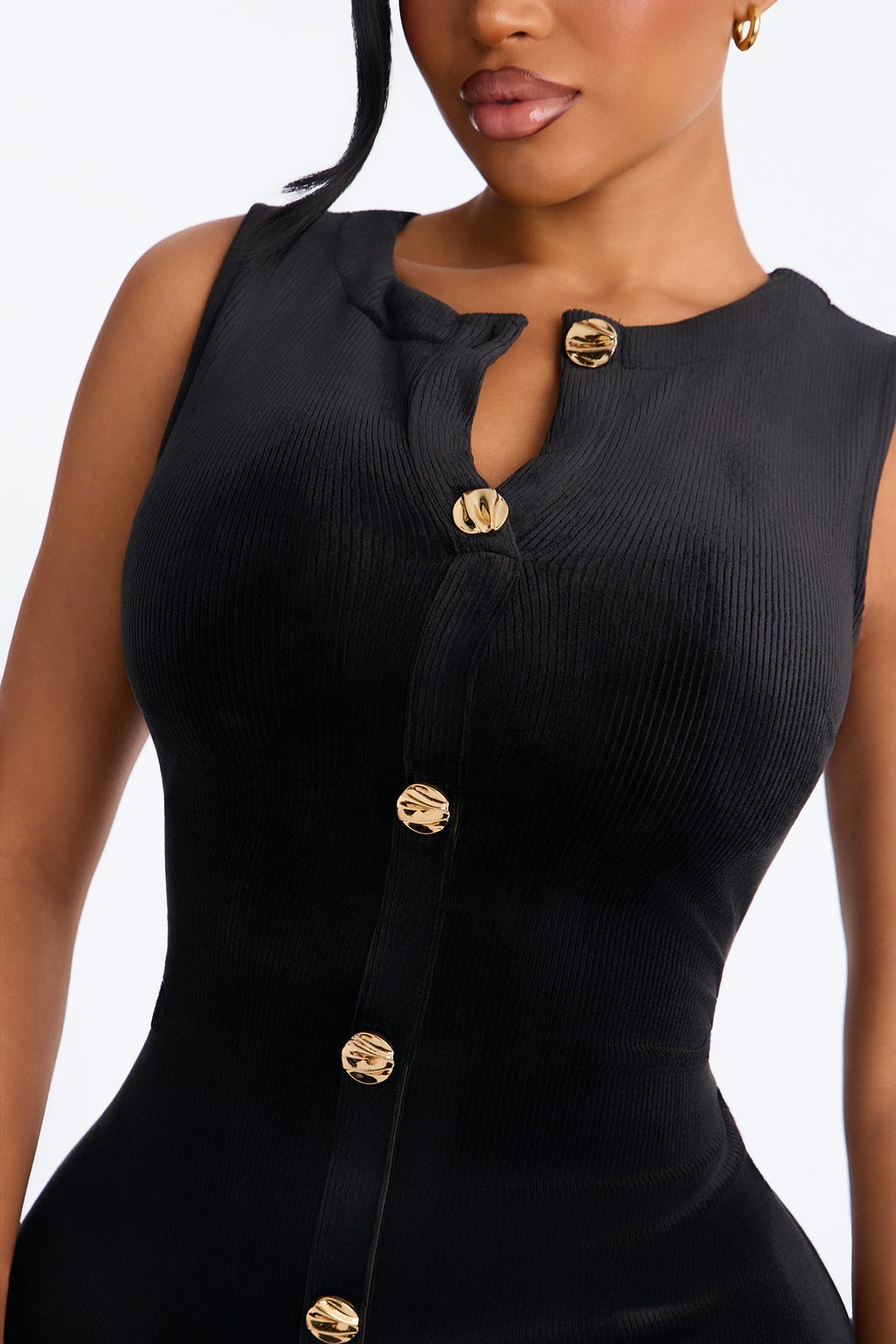 Maria Button Up Corduroy Mini Dress - Black